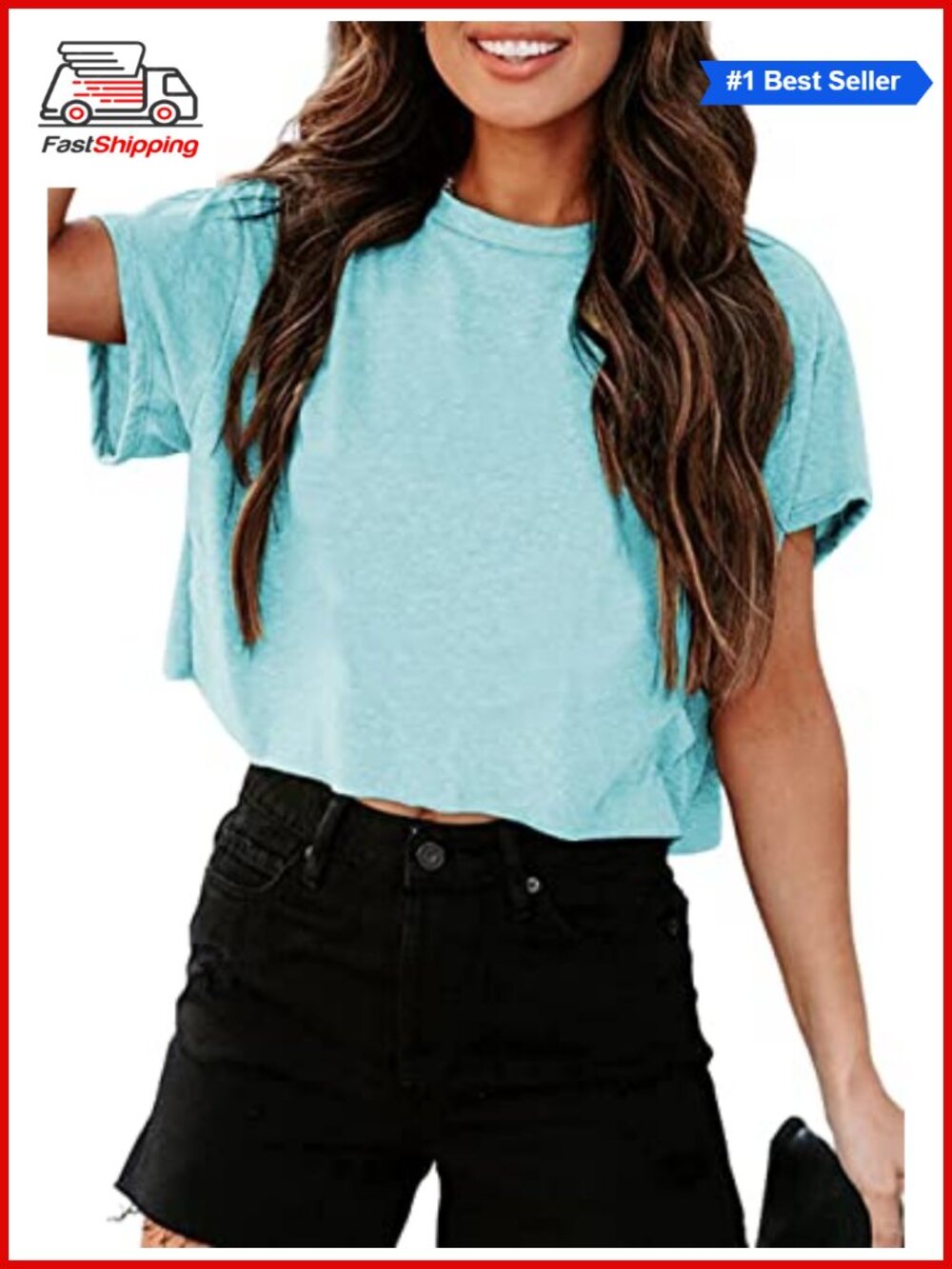 ✨Tankaneo Women Short Sleeve Cropped T-Shirt Crew Neck Summer Basic Tee